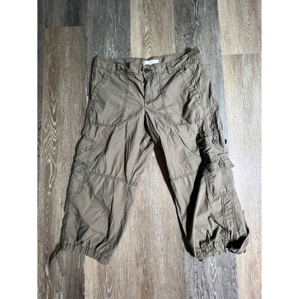 LOFT Cargo Pants Women 8 Brown Cropped Utility Capri Toggle Hem 4350